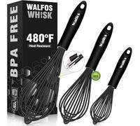Batidor de cocina de silicona, Walfos batidor de mano, batidor, escoba de cocina, perfecto para batir, batir, montar, montar y mezclar, 3 unidades: 21 cm, 23 cm, 28 cm