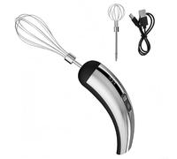 Batidor de huevos eléctrico recargable con 2 cabezales y 5 velocidades, espumador de leche de mano y mezclador de bebidas para uso en cocina, carga USB (negro)