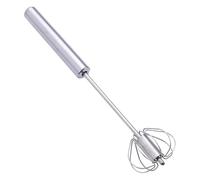 Batidor de huevos semiautomático, batidor giratorio de mano, 10.63 x 2.56 x 2.56 pulgadas, acero inoxidable con mango largo, herramienta de cocina manual para mezclar huevos, batidos, crema