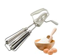 Batidor de manivela, batidor de acero inoxidable con 2 cabezales de mezcla, herramienta de cocina colgante, apto para lavavajillas, mezclador de huevos de agarre cómodo para el hogar, restaurante