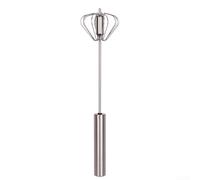 Batidor de mano con construcción de acero inoxidable y mecanismo giratorio de empuje manual para mezclar eficientemente masa, salsas y más en tu cocina