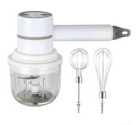 Batidor de mano eléctrico recargable inalámbrico de 3 velocidades para hornear pasteles huevos - Mezclador de cocina portátil con ganchos desmontables y cuenco de vidrio 370 g (blanco)