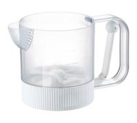 Batidor de mano para batidor de huevos semiautomático con taza medidora y colador para masa de pasteles, amasado, utensilio de cocina (blanco)
