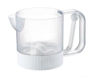 Batidor de mano para batidor de huevos semiautomático con taza medidora y colador para masa de pasteles, amasado, utensilio de cocina (blanco)