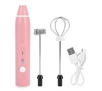 Batidor eléctrico pequeño, batidor mini portátil para café latte y chocolate caliente, espumador de leche recargable por USB con 3 velocidades y cabezales de batidor de acero inoxi (Rosa)