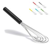 Batidor plano con mango de silicona antideslizante, 25,4 cm, 5 hilos con 10 cabezas para la cocina (Negro)