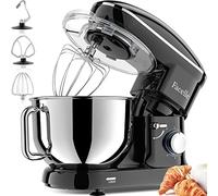 Batidora Amasadora 2000W, Facelle Amasadora de Pan Repostería Multifunción Tazón de Acero Inoxidable de 6,5LGancho para Masa,Batidor Plano, Batidor,Protector de Salpicaduras(Negro)