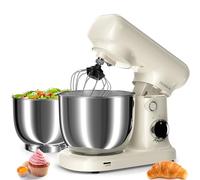 Batidora Amasadora Doble Bol De 2.5L+3L, Batidora EléCtrica De 10 Velocidades Y 1500w - Incluye Batidor De Huevos, Gancho Para Masa Y Batidor Plano Para ReposteríA Casera (Blanco lechoso)