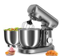 Batidora Amasadora Doble Bol De 2.5L+3L, Batidora EléCtrica De 10 Velocidades Y 1500w - Incluye Batidor De Huevos, Gancho Para Masa Y Batidor Plano Para ReposteríA Casera (Gris plata)