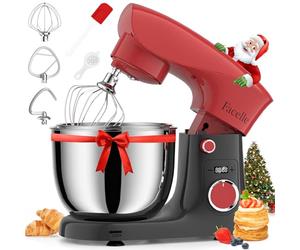 Batidora Amasadora Reposteria 1500 W, Facelle 5,5L & 4,5L Amasadora de Pan Multifunción, 10+P Robot de Cocina Amasador con Batidor, Batidor Plano, Gancho Para Masa y Protector Contra Salpicaduras