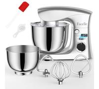 Batidora Amasadora Reposteria 1500 W, Facelle Amasadora de Pan Multifunción | 5,5L & 4,5L , 10+P Robot de Cocina Amasador con Batidor, Batidor Plano, Gancho Para Masa y Protector Contra Salpicaduras