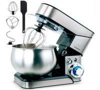 briebe Batidora Amasadora Repostería 1800W MAX, Robot Cocina Profesional, Movimiento Orbital, Varillas, Gancho Masa, Pala Mezcladora, 5 L, 6 Velocidades + Función Pulso, Inox KM1114