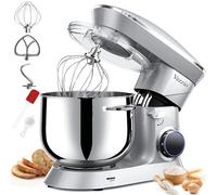Batidora Amasadora Vezzio 8.5L Repostería Profesional 6 Velocidades Robot de Cocina Batidora Multifunción Bajo Ruido Bol de Acero Inoxidabl, Amasador, Batidor y Varillas(Plata)
