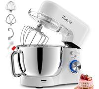 Batidora Amasadora, Zuccie 5L Robot de Cocina Batidora, 1000W Procesador de Alimentos con Batidor, Gancho, Tazón de Acero Inoxidable y Protector Contra Salpicaduras, 8+P Velocidades (Blanco)