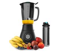 Cecotec Batidora de Vaso Power Black Titanium 2500MAX Go. 2500W Máxima Potencia, 6 Hojas con Recubrimiento de Titanio Negro, Jarra Termorresistente de 1,8L, 5 Velocidades, Incluye Botella Portátil