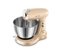 SOGO Amasadora Repostería, Mezcladora y Batidora 3 en 1 con Bol Giratorio, Varillas y Ganchos para Amasar de Acero Inoxidable, 5 Velocidades, 3,2 Litros, Beige (SS-14506)