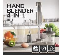 Batidora de Inmersión Manual Potente 4 en 1, Batidora de Alimentos con Varilla de Acero Inoxidable, Vaso Mezclador de 700 ml, Procesador de 500 ml, Batidor, 220-240 V Light gray