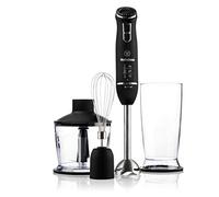 Batidora de mano 3 en 1 Westinghouse WKHB1518BK, con ajustes de velocidad, batidor, tazón picador, taza, ergonómica y con acabados en acero inoxidable.