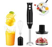 Batidora de Mano 4 en 1, 500W con 2 Niveles de Velocidad, Minipimer de Acero Inoxidable con Picadora, Varillas y Vaso Medidor, Ideal para Triturar, Mezclar y Preparar Purés,Salsas y Smoothies (4-in-1)