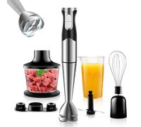 Batidora de Mano 6 en 1 Multifunción 1200W Batidora de Mano Eléctrica Velocidad Regulable en Acero Inoxidable con Función Antisalpicaduras para Carne Verduras etc Accesorios Incluidos