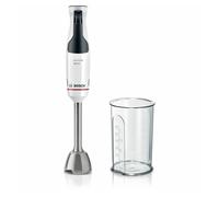 Bosch - Batidora de mano ErgoMaster Serie 4, 600 W, Control de velocidad dinámico, QuattroBlade, Vaso mezclador incluido, Blanco, MSM4W210
