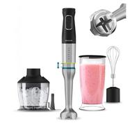 Cecotec Batidora de Mano Katana 12 Chop B. 1200 W, 21 Velocidades y Turbo, 4 Hojas con Titanio Negro, Campana antisalpicaduras, Pie extralargo, Vaso 800 ml, Kit de accesorios