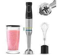Cecotec Batidora de Mano Katana 12 Cream B. 1200 W, 21 Velocidades y Turbo, 4 Hojas con Titanio Negro, Campana antisalpicaduras, Pie extralargo, Vaso 800 ml