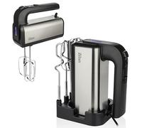 Batidora de mano de 500 W con soporte - Batidora eléctrica potente con 5 niveles y turbo, batidora de mano, 2 ganchos amasadores y 2 ganchos mezcladores de acero inoxidable, silencioso, ideal para