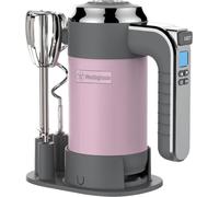 Batidora de mano retro Westinghouse - 6 velocidades + función turbo - Varillas y ganchos para amasar - Con soporte de almacenamiento - 350 W - Rosa