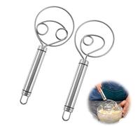 Batidora de Masa Danesa Mezclador Giratorio de Empuje Danés Batidor de Acero Inoxidable Manual Cocina Batidor Doble Bucle Batidor de Huevos Cortador Mezclador para Manual Cocina Mezclar Remover 2*PCS