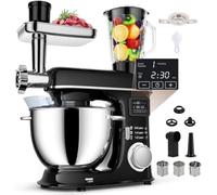 Batidora de Pie 8L 8 en 1 - Batidora de Cocina Eléctrica con Pantalla Led, 6 Velocidades, Cabeza Inclinable, Bol de Acero Inoxidable, Jarra de Vidrio, Picadora de Carne, Gancho para Masa