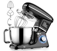 Batidora de pie eléctrica de 6 velocidades, 6.5 cuartos de galón, 1500 W, cabezal inclinable con tazón de acero inoxidable, batidor, gancho para masa, batidor y pantalla LED digital para coc