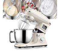 Batidora de pie para hornear de 6,2 L (gancho para masa), batidora eléctrica de pie, con pulso, cuenco de acero inoxidable + protector de salpicaduras extraíble, pantalla LED, fácil de limpiar, para