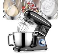 Batidora de pie para hornear de 6,2 L (gancho para masa), batidora eléctrica de pie, con pulso, cuenco de acero inoxidable + protector de salpicaduras extraíble, pantalla LED, fácil de limpiar, para