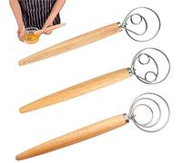 Batidora de Varilla Manual, 3 Piezas Batidor Set, Batidor de Varillas para Masa Danesa, Alambre de Acero Inoxidable Batidor, Mango de madera Batidora, Batidor de huevo, para Pan, Masa, Galletas, Pizza