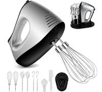 Batidora de Varillas Eléctrica 500W 5 Velocidades y Función Turbo con Varilla de Globo, Batidoras, Garfios Amasadores, Separador de Huevos, Espátula y Soporte de Almacenamiento para Repostería