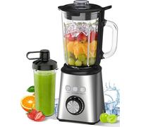 Batidora de Vaso 1000W, Licuadora con Vaso de Cristal 1.5L + 600ml, Regulación de Velocidad Infinita, 24000 RPM, para Picar Hielo, Smoothies, Zumos, Batidos, Verduras - Acero Inoxidable (plata)