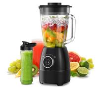 Batidora de Vaso, 1500W Batidora Smoothies, Vaso Batidora con Jarra de Vidrio 1,5L y Botella Tritan 600ml sin BPA, Velocidad Ajustable y Cuchillas de Acero Inoxidable, Licuadora para Zumos y Batidos
