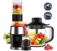 Batidora de Vaso, 700W Portátil Batidora Smoothie, Molinillo de Café, Picadora Eléctrica 3 en 1, Incluye 570ml Botellas, 300ml, 1200ml Botellas, Mini Licuadora para Zumos y Batidos, sin BPA