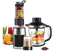 Batidora de Vaso, 700W Portátil Batidora Smoothie, Molinillo de Café, Picadora Eléctrica 3 en 1, Incluye 570ml Botellas, 300ml, 1200ml Botellas, Mini Licuadora para Zumos y Batidos, sin BPA