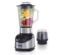 TM Electron Batidora de vaso de cristal, 1,5 L, 500 W, cuerpo de acero y molinillo de café