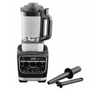 Ninja Foodi Batidora de vaso y sopera eléctrica, 1000 W, 10 programas Auto-iQ, jarra de cristal de 1,7 l con resistencia integrada, batidora para mezclas calientes, prensador, en negro, HB150EU