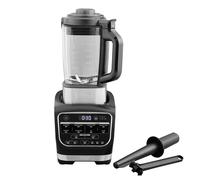 Ninja Foodi Batidora de vaso y sopera eléctrica, 1000 W, 10 programas Auto-iQ, jarra de cristal de 1,7 l con resistencia integrada, batidora para mezclas calientes, prensador, en negro, HB150EU