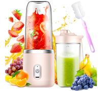 Batidora de Vaso Portatil, Afenau 400ML Mini Licuadora Portatil con Cepillo y Vaso de Repuesto, Cargador USB Liquidificador portatil para Jugos, Batidos, Licuados (Rosa)