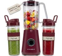 Batidora Licuadora de Vaso Pequeña Portatil para Smoothies Batidos Frutas Zumos 1L con 2 Vasos Batidores Smoothie Maker Lavable Lavavajillas Antideslizante Uso Diario 3 en 1 - XsQuo