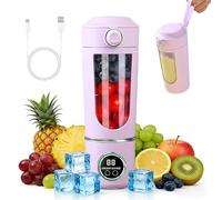 Batidora portátil de 700 ml, pequeña licuadora, tipo C, recargable, con 12 cuchillas inoxidables, vaso con tapa a prueba de fugas y orificio para beber, para batidos, zumos, licuados (morado)