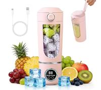 Batidora portátil de 700 ml, pequeña licuadora, tipo C, recargable, con 12 cuchillas inoxidables, vaso con tapa a prueba de fugas y orificio para beber, para batidos, zumos, batidos (rosa)