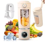 Batidora portátil, mini batidora de pie, batidora portátil de 700 ml, con 12 cuchillas de acero inoxidable, exprimidor recargable para batidos, frutas y vegetales, pantalla digital (beige)