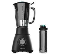 Cecotec Batidora de Vaso Power Black Titanium 2500MAX Go. 2500W Máxima Potencia, 6 Hojas con Recubrimiento de Titanio Negro, Jarra Termorresistente de 1,8L, 5 Velocidades, Incluye Botella Portátil