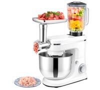 Batidora vertical, batidora de pie eléctrica con tazón de acero inoxidable de 8 litros, 6 velocidades, cabezal inclinable con gancho para masa, batidor, mezclador y picadora de carne para la